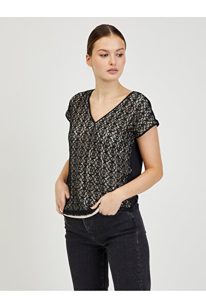 ORSAY Beige and black women's lace T-shirt
