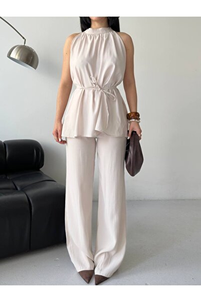 Ekim Store Halter Neck Belted Pleated Double Modal Set