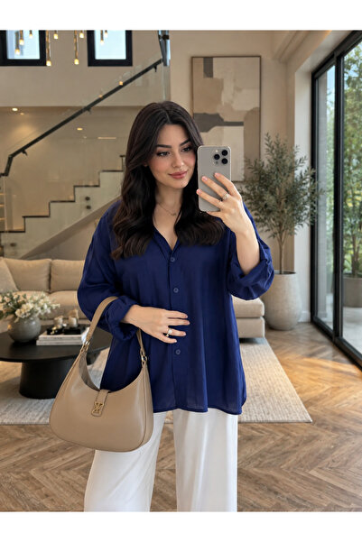 Eliss butik Oversize Ipeksi Cepli Perr-y Gömlek