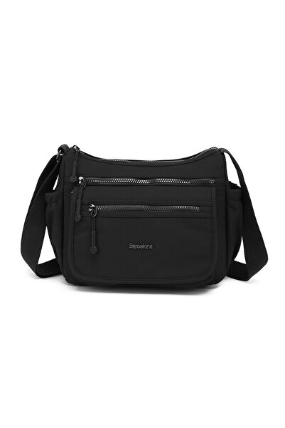 BARCELONA 21K Black Medium Size Lightweight Fabric Multi-Pocket Women's Messe...