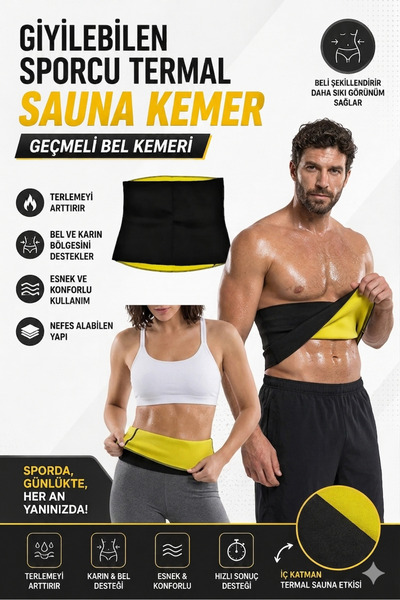 BarkoFix Giyilebilen Sporcu Termal Sauna Kemer Geçmeli Bel Kemeri Terleme Kor...
