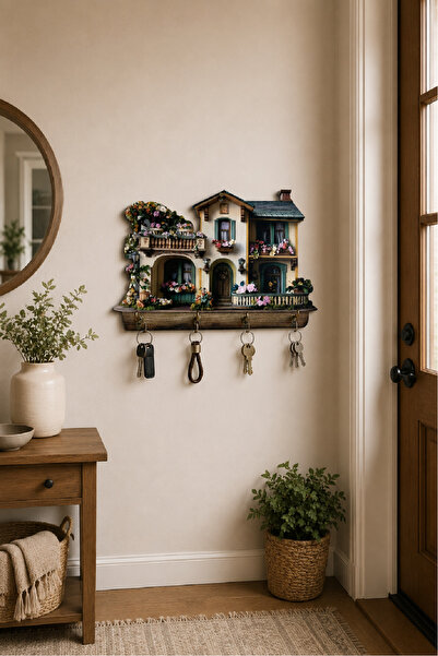 no77decor Akdeniz Evleri Temalı Dekoratif Duvar Askılı Anahtarlık – 3D Görünü...