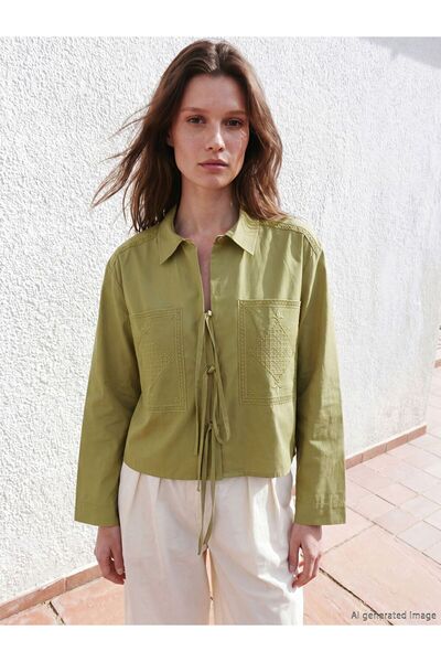 LC Waikiki LCW Modest Yeşil Nakışlı Kadın Gömlek