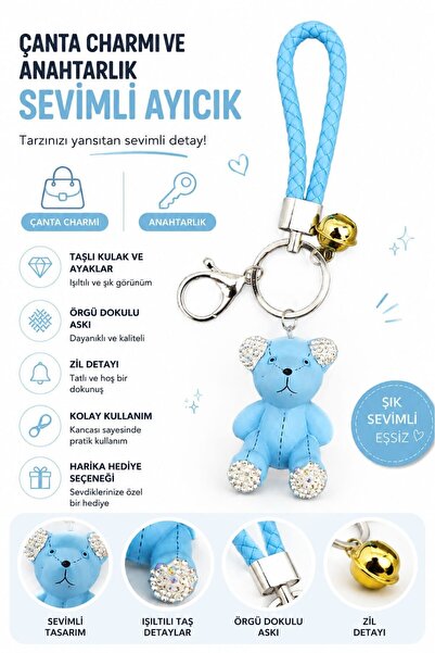 mdm style Blue Cute Teddy Bear Bag Charm and Keychain