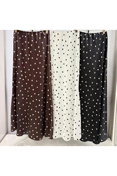 viyan butik Puantiyeli yüksek bel saten etek