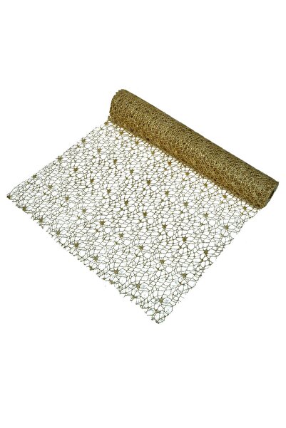 Zumzeria Plasă decorativă de Crăciun bej, din material textil, cu sclipici, 5...