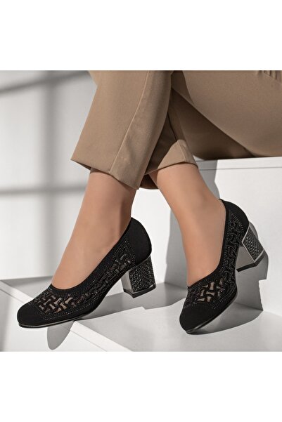 Modlet.ro Women's black block heel pumps with applied stones MOD13011