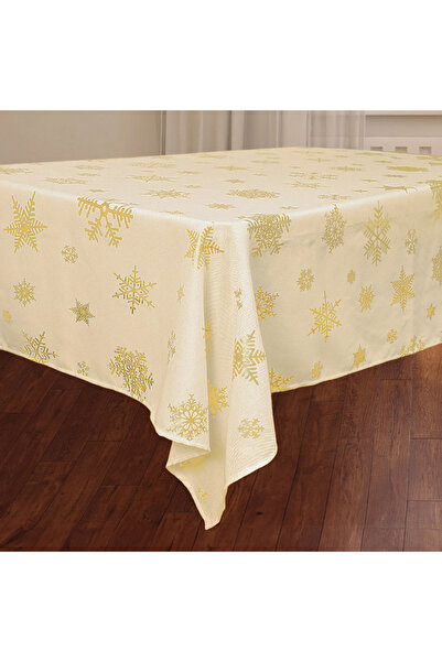 Zumzeria Ecru Christmas Tablecloth with Golden Foil Snowflakes 240x140cm