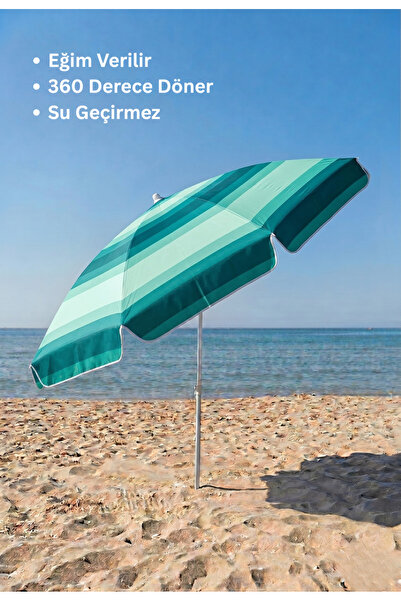 aquafit Dayanıklı - 10 Telli - Eğilebilir - 2 Metre Plaj Sahil Şezlong Şemsiy...