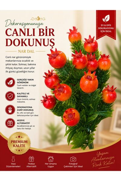 Keyfi Sepet Dekoratif Yapay Nar Dalı Kırmızı Nar Meyveli Yapay Çiçek Ev Ofis ...