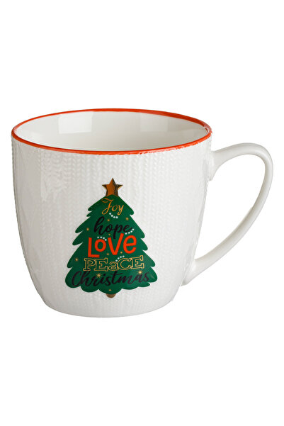 Zumzeria White Ceramic Mug with Braided Pattern & Christmas Tree 540ml