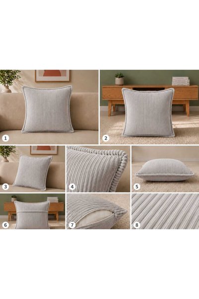 COLORMİX 45X45 Corduroy Decorative Throw Pillow with Filling, Zippered, Washable Sofa Cushion