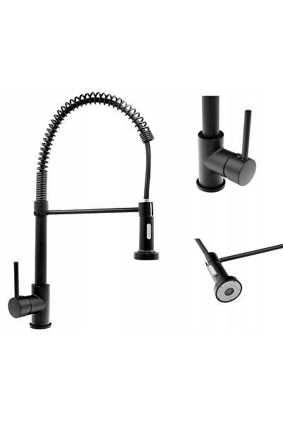 Granitan Baterie Bucatarie Retro Granitan, Dus Extractibil, Pivotanta, Negru