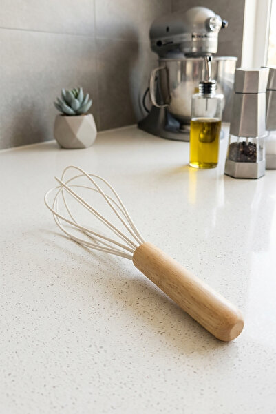 iselahome Bambu Saplı Silikon Yumurta Çırıpıcı - Çırpma Teli 24 cm Krem