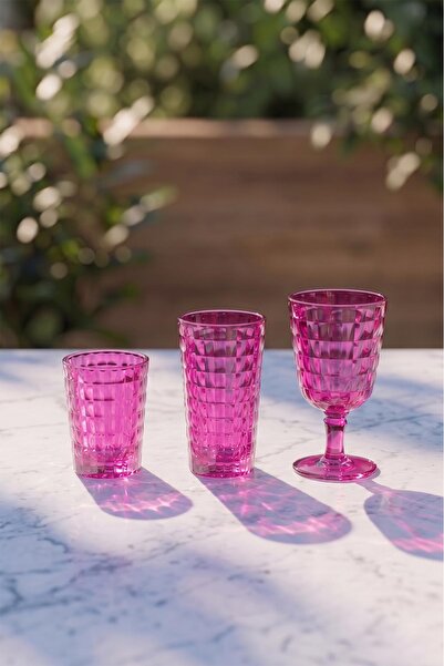 EWs Acrylic Allegra Pink 18 Pieces Water Soft Drink Coffee Side Glass 400 Ml-...