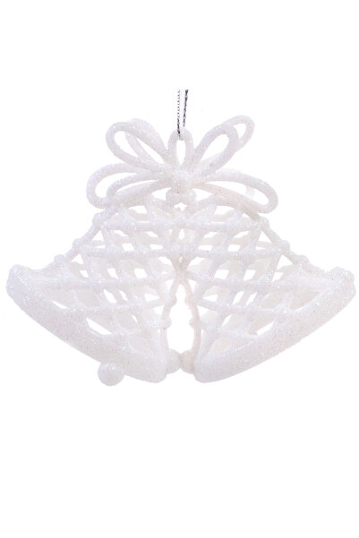 Zumzeria Set de ornamente de Crăciun, clopoței albi cu sclipici, 11 cm - 3 bu...