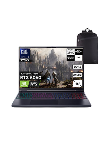 ACER Predator Helios Neo 16 U9-275HX 32GB 1TB RTX5060 16" Freedos +S.Çantası NH.QVUEY.001HMF1