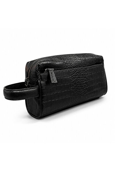 Basics&More Black Crocodile Patterned Unisex Handbag - Portfolio Clutch Handbag