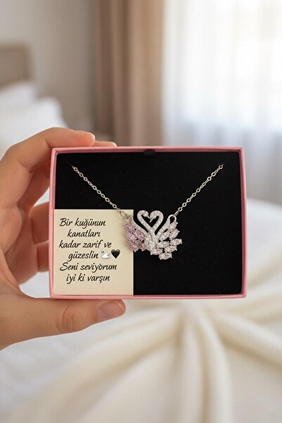 Perry Accesories swan çift kuğulu kolye kararmaz çelik çift kuğu kolye sevgil...
