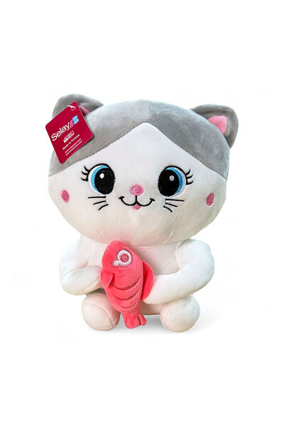 SELAY TOYS Yumuşak Peluş Kedi Oyuncak Balık Tutan Kedi