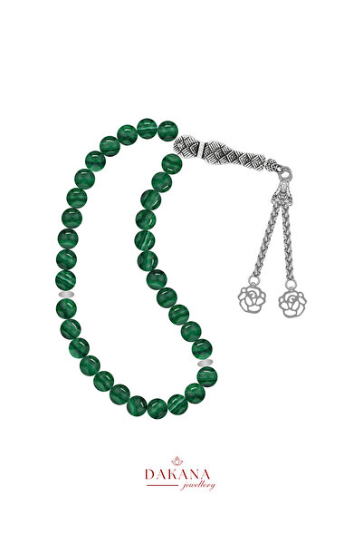 DAKANA JEWELLERY سبحة من حجر المالايت الطبيعي بتصميم زهرة اللوتس مع شهادة معت...