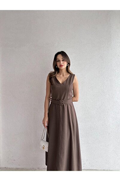 Mooi Butik فستان يوكانا ميدي 5667 - بني غامق