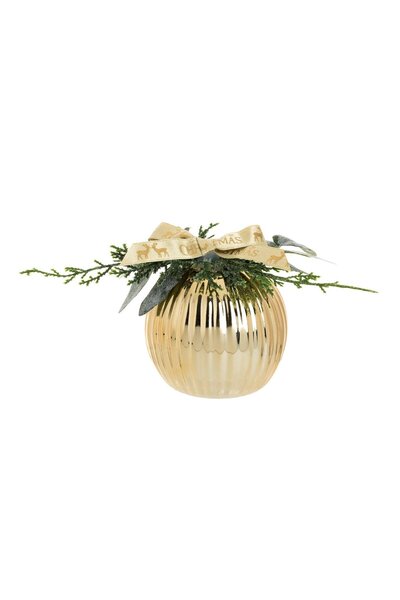 Zumzeria Ornament ceramic auriu de Crăciun cu ramură cu sclipici și panglică ...