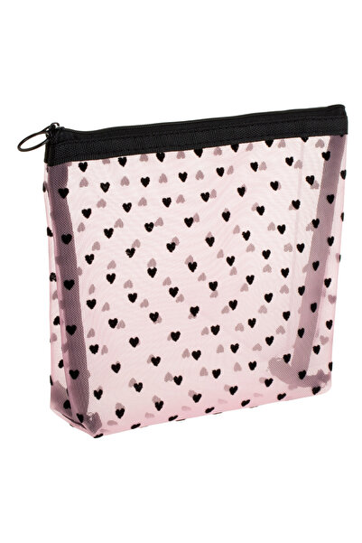 Zumzeria Transparent Pink Pouch with Hearts 19x4x16.5cm