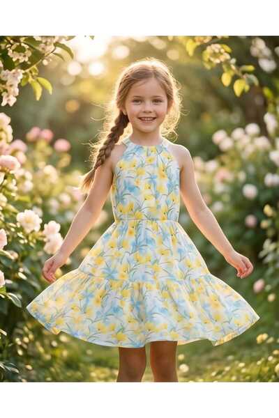 LCW STEPS White Halter Neck Floral Girl's Dress