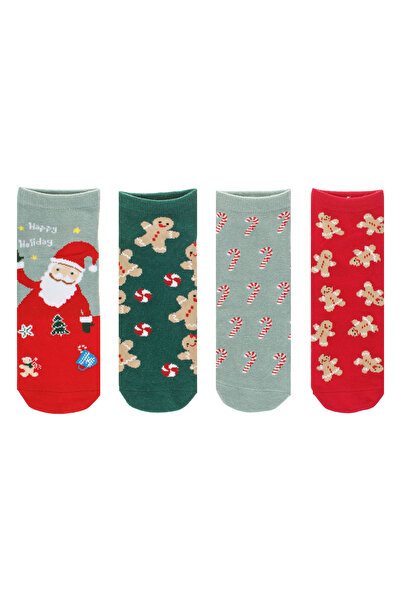 Zumzeria Short Women's Christmas Patterned Socks in Green & Red (36-42) - 4 p...