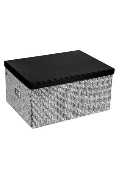 Zumzeria Cardboard Storage Box with Black Lid White Diamonds & Label 40x30x20cm
