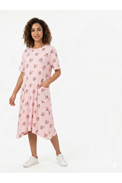 Topstar Women's Pink Cotton Nightgown - Soft Floral Print & Comfortable Side ...