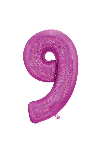 Zumzeria Balon de petrecere holografic fucsia din folie metalică Nr. 9 - 60cm