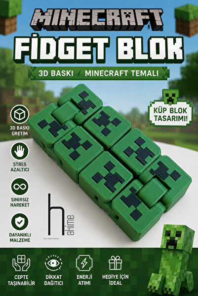 HAKİME DİJİTAL 3D Tasarım Minecraft Yeşil Piksel Blok - Katlanabilir Sonsuz K...