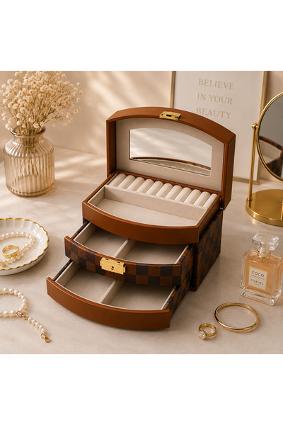 hediyeconcepti Luxury Leather-Look Jewelry and Gemstone Storage Box with Draw...