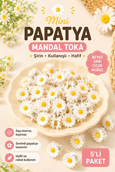 Design 4N Mini Papatya Mandal Toka Seti 5'li / Çiçek Model Çocuk ve Günlük Ku...