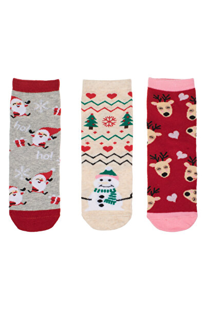 Zumzeria Beige Gray Red Christmas Socks Snowman Santa Claus Deer for Kids - 3...