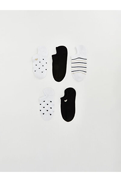 LC Waikiki Rmz Gi̇yi̇m Farkiyla Heart Embroidered Women's Sneaker Socks 5-Pack