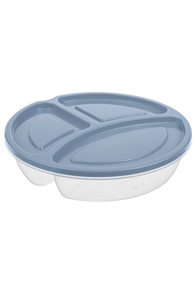 Zumzeria Round Plastic Container with 3 Compartments & Gray Lid 1.1L