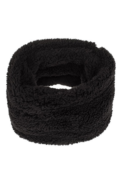 Zumzeria Eșarfă circulară neagră din fleece, pufoasă, cu șnur.