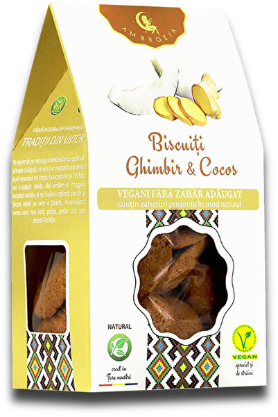 Ambrozia Biscuiți Ghimbir & Cocos - 130g - Fara zahar - Vegan