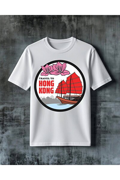 COMVİCHO Travel Hong Kong Gemi Black Printed Oversize T-Shirt