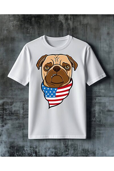 COMVİCHO تي شيرت كبير الحجم مطبوع عليه العلم الأمريكي من pug kopek