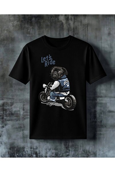 COMVİCHO Lets Ride Kopek Motorcycle Printed Oversize T-Shirt