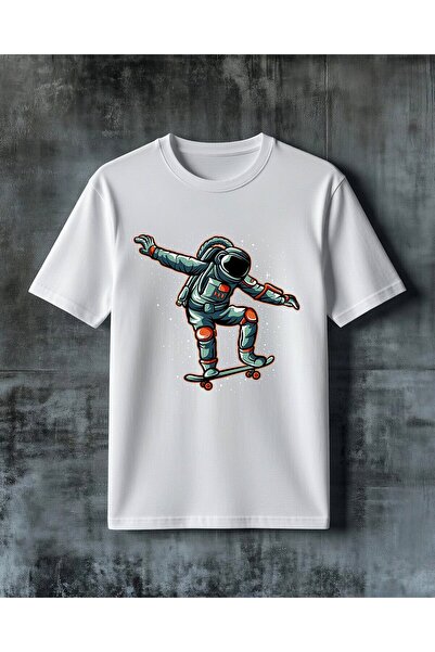 COMVİCHO تي شيرت كبير الحجم مطبوع عليه astronaut skateboard 6