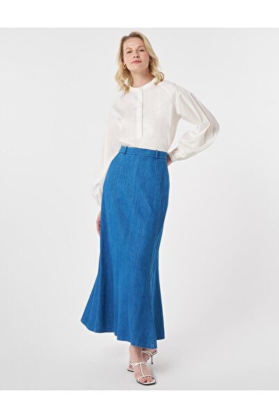 Kayra High Waist Denim Skirt Blue
