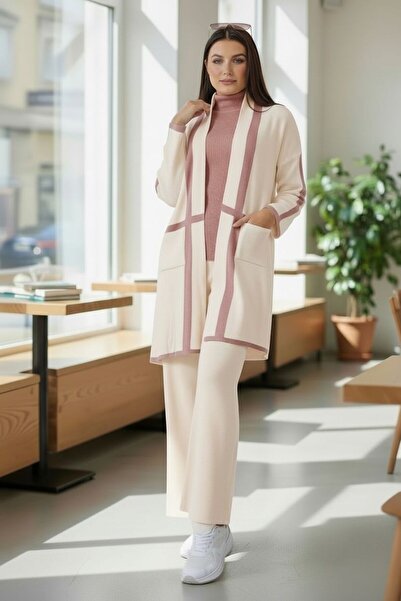 Intisimo Women's Knitwear Set, Three-Piece, Classic, Ivory/Pink
