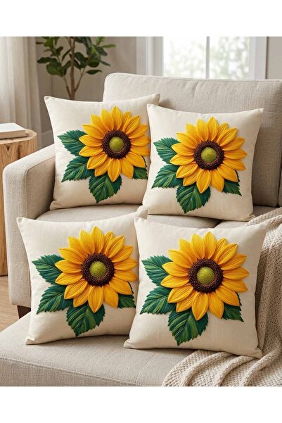 menesahome Bohemian Style Yellow Sunflower Patterned Digital Printed Set of 4...