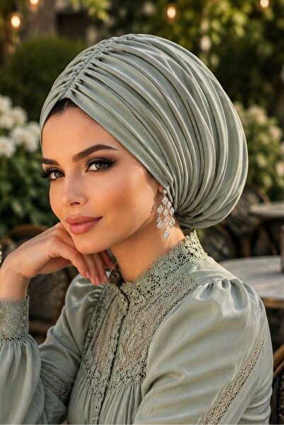 Aişe tesettür Asparagus Green Double Layered Draped Casual Hat