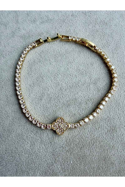 Laviona jewelry Taşlı Yonca Model Çelik Bileklik